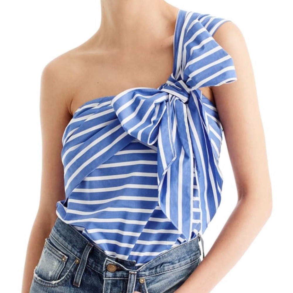 Jcrew striped one shoulder bow top